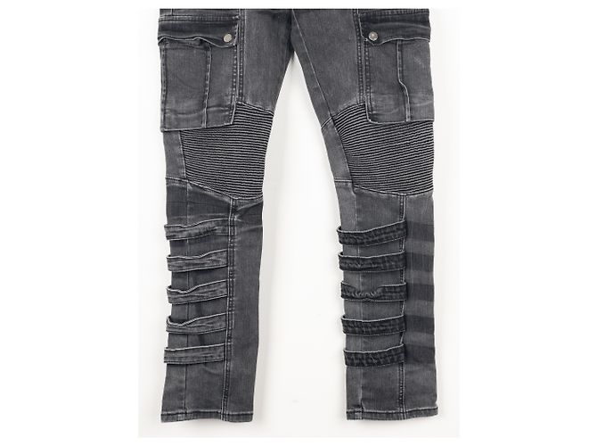 Balmain Bondage-Gurt Biker Cargo Denim Jeans Grau - Ansicht 4