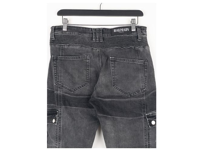Balmain Bondage-Gurt Biker Cargo Denim Jeans Grau - Ansicht 6