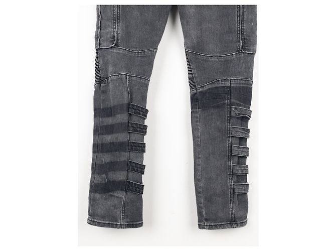 Balmain Bondage-Gurt Biker Cargo Denim Jeans Grau - Ansicht 7
