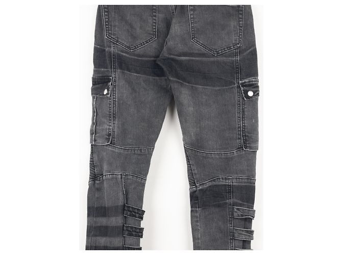 Balmain Bondage-Gurt Biker Cargo Denim Jeans Grau - Ansicht 8