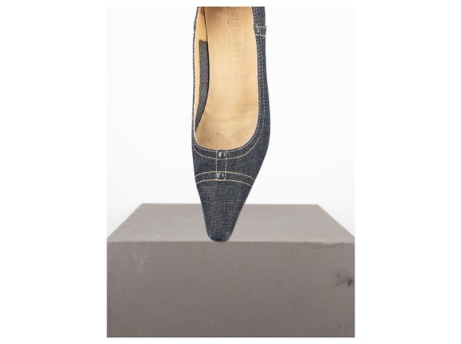 Miu Miu Tacones Kitten de Denim con Punta Cuadrada de los Años 2000 Azul - vista 7