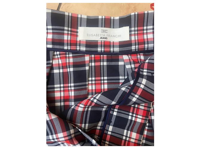 Falda plisada de cuadros Elisabetta Franchi Blanco Roja Azul oscuro - vista 2