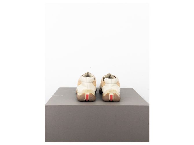 Sneakers basse moto sport con punta quadrata Prada AW99 Beige - vista 6