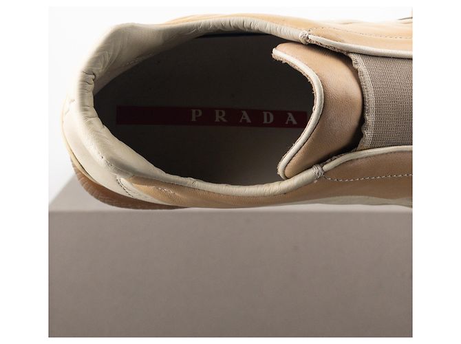 Sneakers basse moto sport con punta quadrata Prada AW99 Beige - vista 8