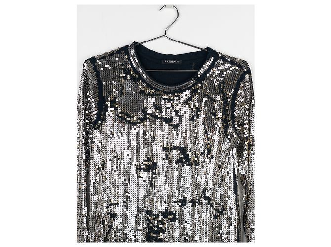 Camicia a maniche lunghe in paillettes usurate Balmain di Decarnin AW10 Argento - vista 3