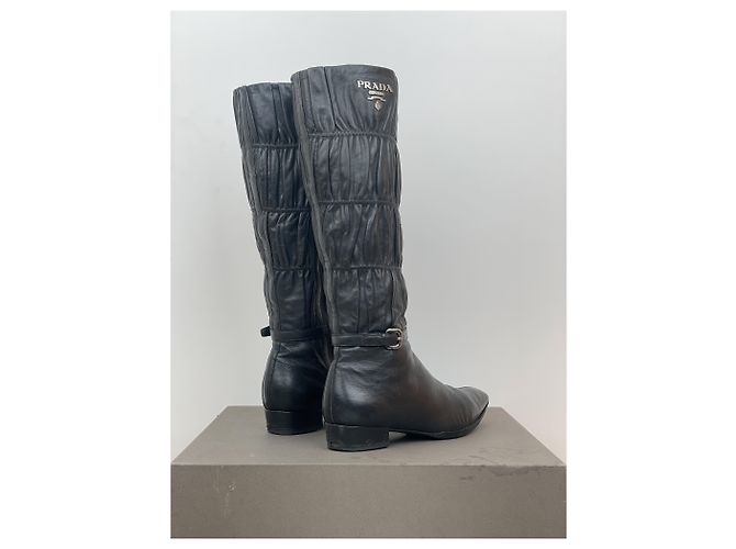 Prada 2000s Knee-High Ruffle Heel Boots Black - view 2