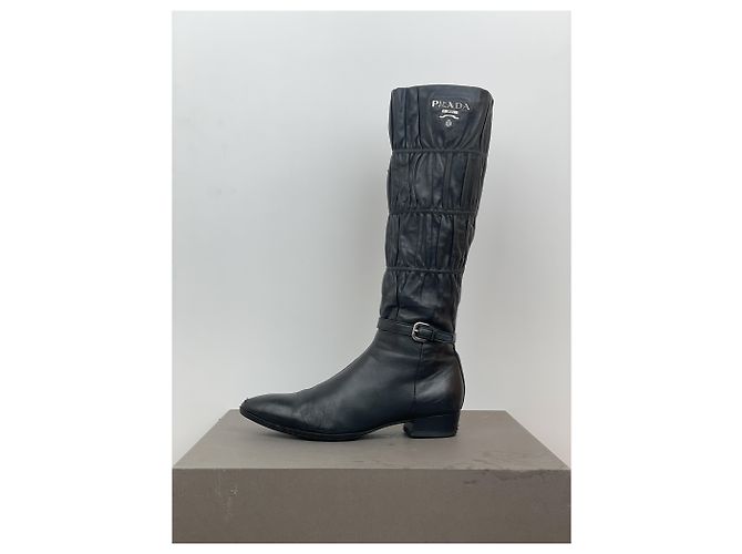 Prada 2000s Knee-High Ruffle Heel Boots Black - view 3