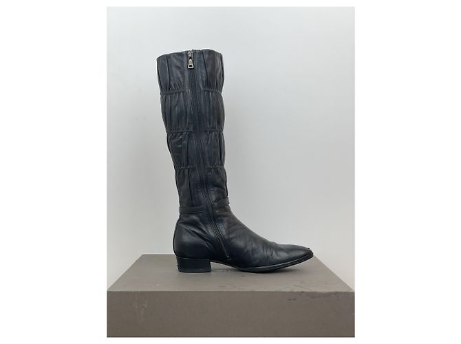 Prada 2000s Knee-High Ruffle Heel Boots Black - view 4