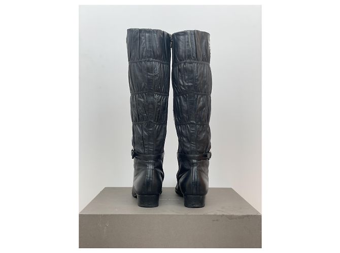 Prada 2000s Knee-High Ruffle Heel Boots Black - view 6