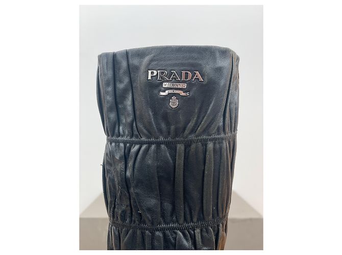 Prada 2000s Knee-High Ruffle Heel Boots Black - view 8