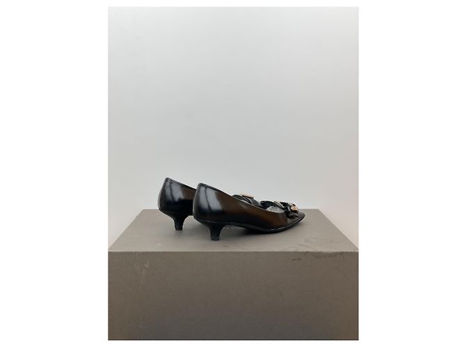 Prada 2000s Square Toe Buckle-Strap Pump Kitten Heels Black - view 2