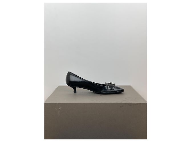 Prada 2000s Square Toe Buckle-Strap Pump Kitten Heels Black - view 4
