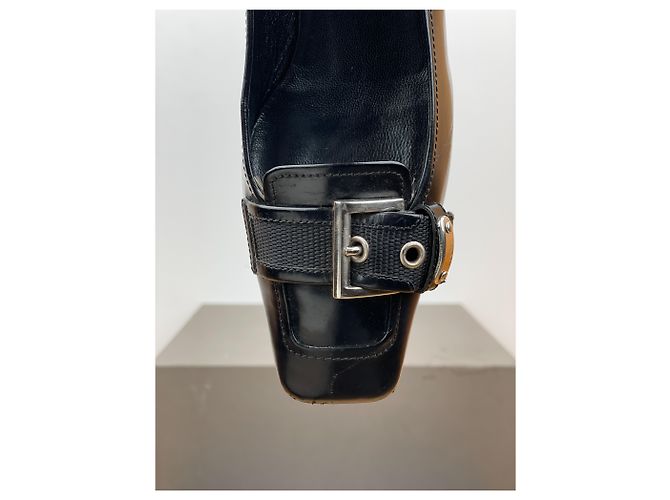 Prada 2000s Square Toe Buckle-Strap Pump Kitten Heels Black - view 7