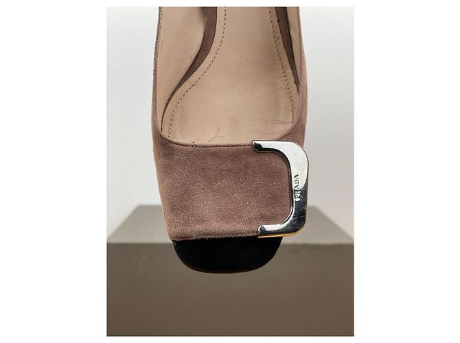 Zapatos de ballet de ante con gran cierre Prada de los 2000 Castaño - vista 7