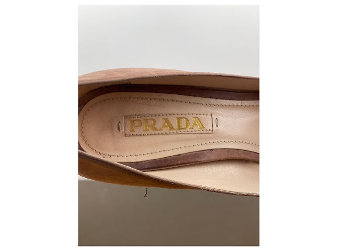 Zapatos de ballet de ante con gran cierre Prada de los 2000 Castaño - vista 8
