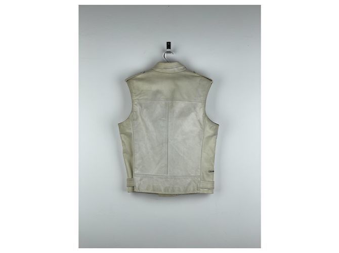 Ärmellose Leder-Motorradweste RAF von Raf Simons AW05 Weiß - Ansicht 2