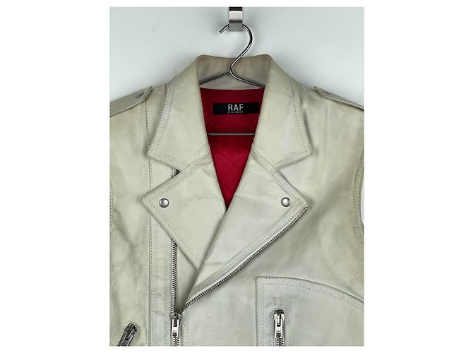 Ärmellose Leder-Motorradweste RAF von Raf Simons AW05 Weiß - Ansicht 3