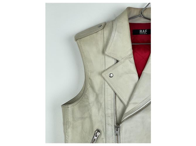 Ärmellose Leder-Motorradweste RAF von Raf Simons AW05 Weiß - Ansicht 4