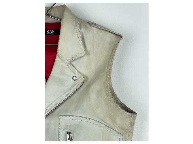 Ärmellose Leder-Motorradweste RAF von Raf Simons AW05 Weiß - Ansicht 5
