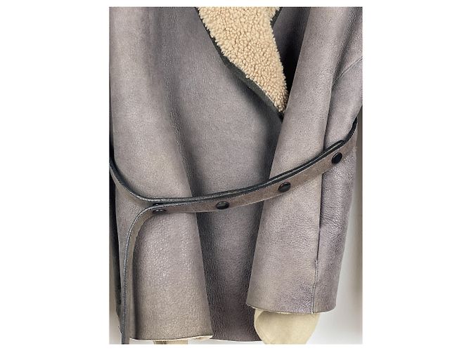 Jaqueta de couro shearling com cinto 'Gleam' de Rick Owens AW10 Marrom - vista 10