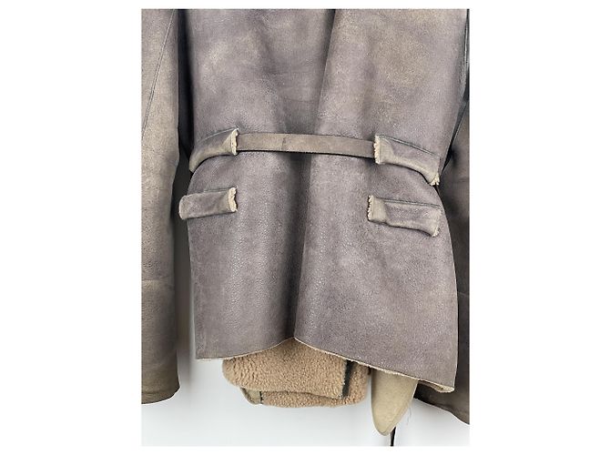 Jaqueta de couro shearling com cinto 'Gleam' de Rick Owens AW10 Marrom - vista 14