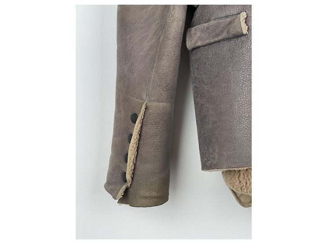 Jaqueta de couro shearling com cinto 'Gleam' de Rick Owens AW10 Marrom - vista 15