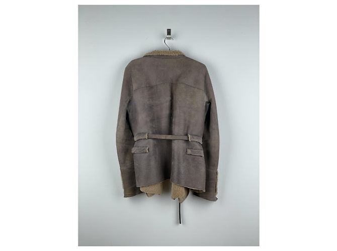 Jaqueta de couro shearling com cinto 'Gleam' de Rick Owens AW10 Marrom - vista 2