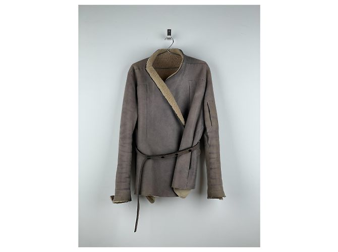 Jaqueta de couro shearling com cinto 'Gleam' de Rick Owens AW10 Marrom - vista 3
