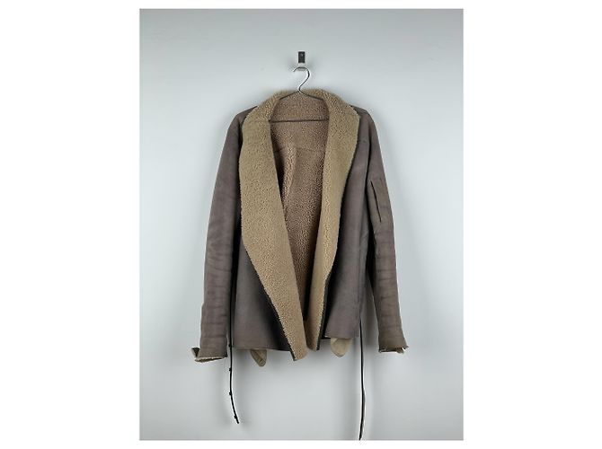 Jaqueta de couro shearling com cinto 'Gleam' de Rick Owens AW10 Marrom - vista 4