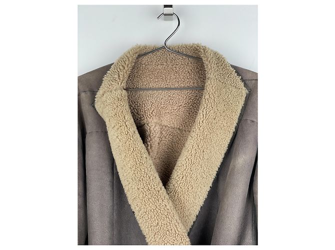 Jaqueta de couro shearling com cinto 'Gleam' de Rick Owens AW10 Marrom - vista 5