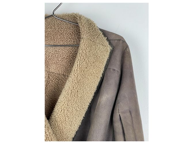 Jaqueta de couro shearling com cinto 'Gleam' de Rick Owens AW10 Marrom - vista 7