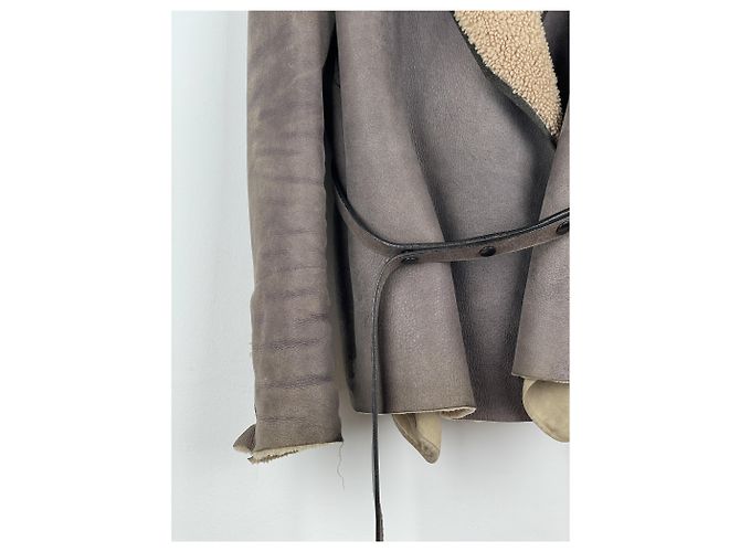 Jaqueta de couro shearling com cinto 'Gleam' de Rick Owens AW10 Marrom - vista 8