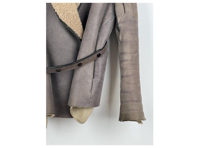 Jaqueta de couro shearling com cinto 'Gleam' de Rick Owens AW10 Marrom - vista 9