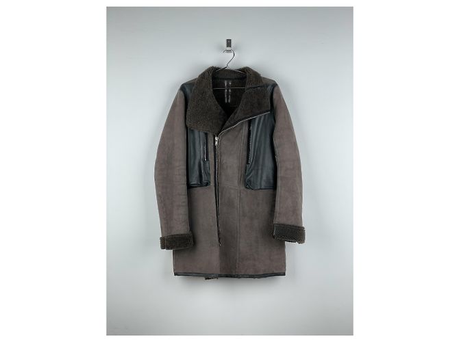 Rick Owens Sample Shearling Leather Coat Brown - view 3