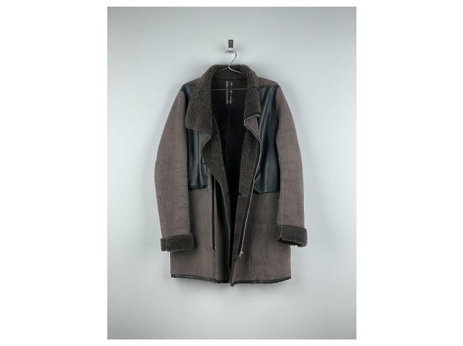 Rick Owens Sample Shearling Leather Coat Brown - view 5
