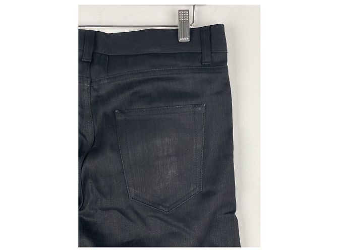 Saint Laurent D02 Distressed Knife-Cut Coated Denim Jeans - view 11