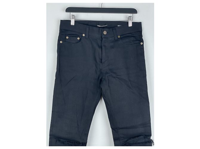 Saint Laurent D02 Distressed Knife-Cut Coated Denim Jeans - view 3