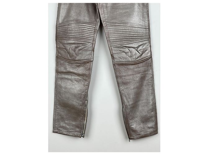 Helmut Lang AW99 Leder Astro Biker-Hose Silber - Ansicht 4
