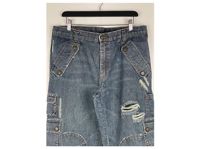 Dolce & Gabbana AW03 Double-Knie Denim Cargo-Hose Blau - Ansicht 3