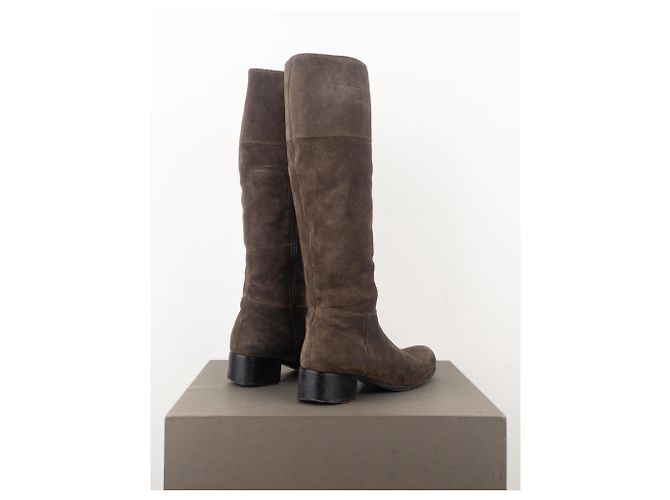 Prada Botas de montar cowboy de ante Miu Miu de los 2000 Castaño - vista 2