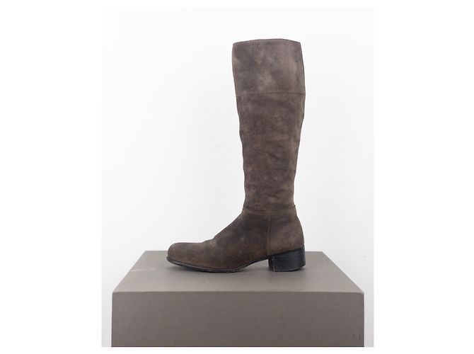 Prada Botas de montar cowboy de ante Miu Miu de los 2000 Castaño - vista 3