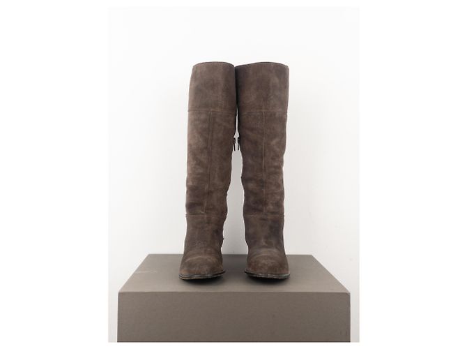 Prada Botas de montar cowboy de ante Miu Miu de los 2000 Castaño - vista 5