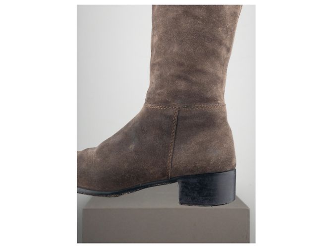 Prada Botas de montar cowboy de ante Miu Miu de los 2000 Castaño - vista 8
