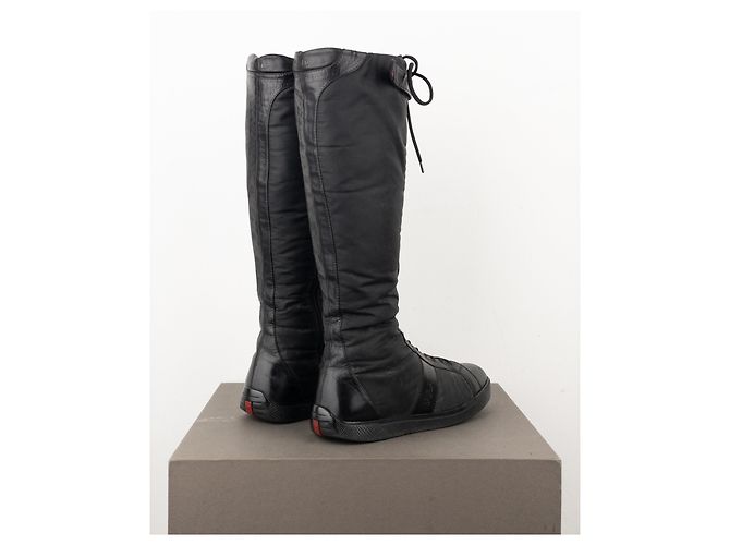 Prada 2000s Knee-High Boxing Racing Lace-Up Sneaker Boots - view 2