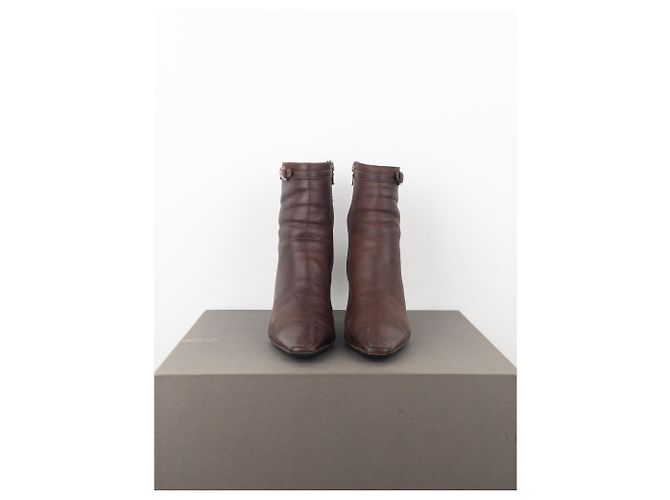 Botines de tacón kitten con punta cuadrada y hebilla de Prada de los 2000 Castaño - vista 5