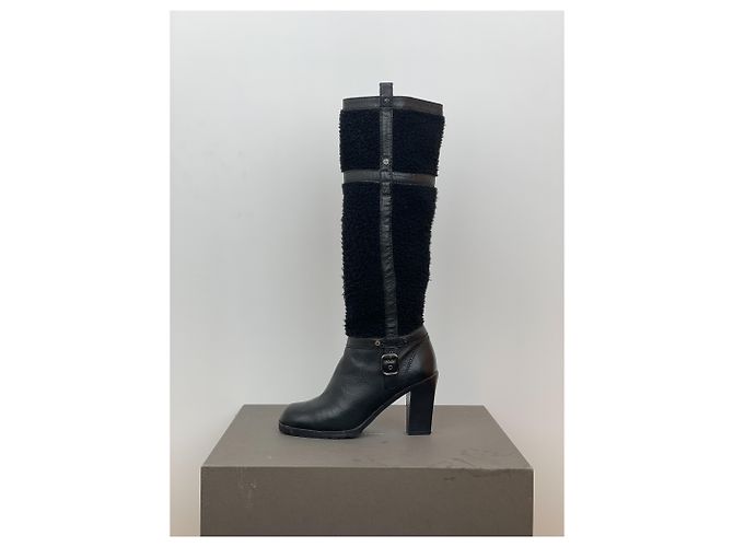 Céline Botas de tacón biker 'Claude' de shearling hasta la rodilla Celine Negro - vista 3