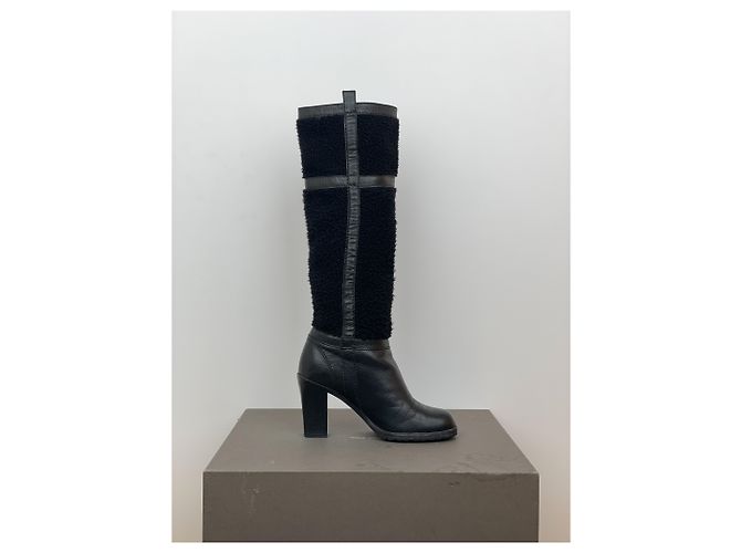 Céline Botas de tacón biker 'Claude' de shearling hasta la rodilla Celine Negro - vista 4
