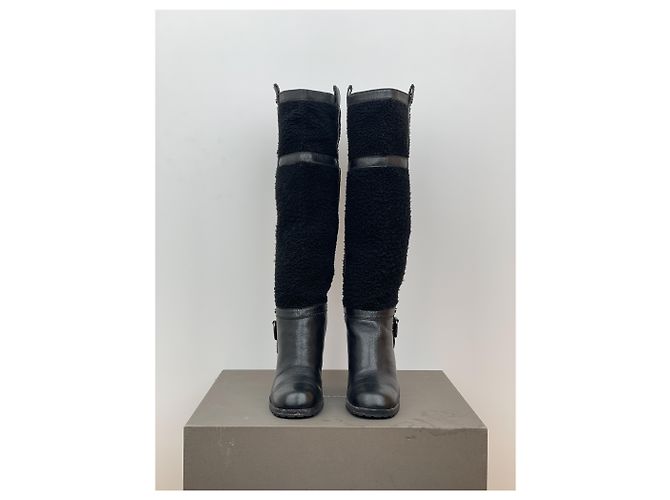 Céline Botas de tacón biker 'Claude' de shearling hasta la rodilla Celine Negro - vista 5