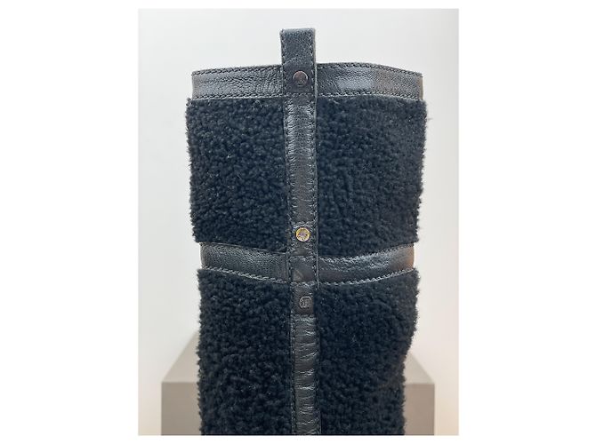 Céline Botas de tacón biker 'Claude' de shearling hasta la rodilla Celine Negro - vista 9