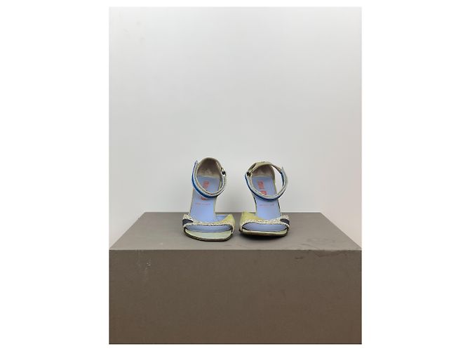Miu Miu SS00 Snakeskin Python Hybrid Sandal Heels Blue - view 5